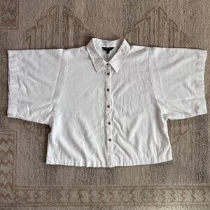 Linen Blend Boxy Button Down Coastal Grandmother Top women XL